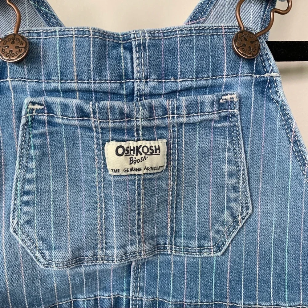 OshKosh B’Gosh Denim Overalls With Pink Green Purple‎ Stripes Size 3T